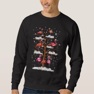 Pink Flamingo Christmas Tree Light Santa Hat  Xmas Sweatshirt