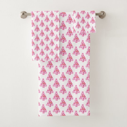 Pink Flamingo Christmas Tree Pattern Bath Towel Set