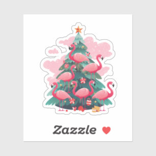 PINK FLAMINGO CHRISTMAS TREE  STICKER