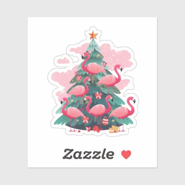 PINK FLAMINGO CHRISTMAS TREE  STICKER (Sheet)