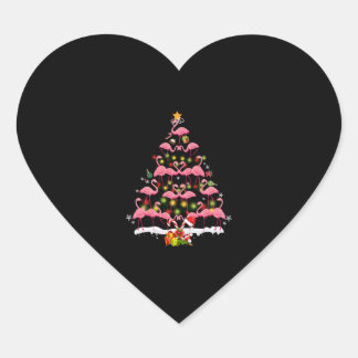 Pink Flamingo Christmas Tree Xmas Lights Women Heart Sticker