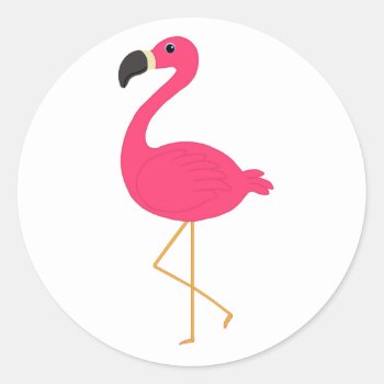 Pink Flamingo Classic Round Sticker by BeachBumFamily at Zazzle