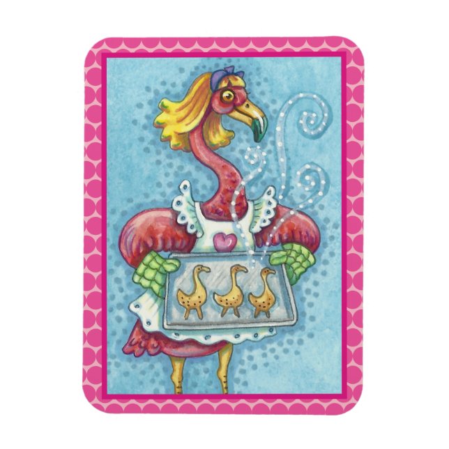 PINK FLAMINGO COOKIES, POLKA DOT MAGNET (Vertical)