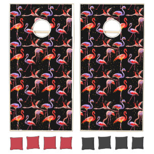 Pink Flamingo Cornhole Set on Black