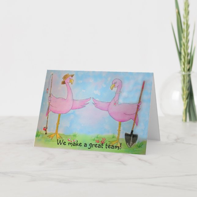 Pink Flamingo Couple Happy Anniversary Love Bird Card (Front)