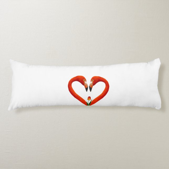 Pink Flamingo Couple on White Body Pillow (Front)