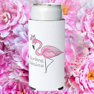Pink Flamingo Crown Flocking Fabulous Seltzer Can Cooler