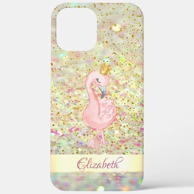 Pink Flamingo Crown Glitter Bokeh Confetti Case-Mate iPhone Case (Back)