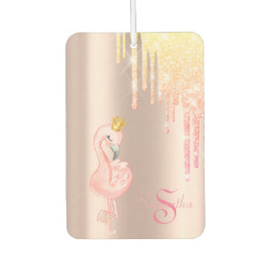 Pink Flamingo Crown, Rose Gold, Glitter Drips Air Freshener