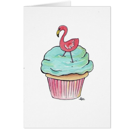 Pink Flamingo Cupcake Cards (Front)