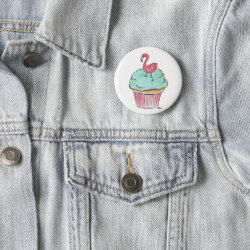 Pink Flamingo Cupcake Retro Dessert! Pinback Button