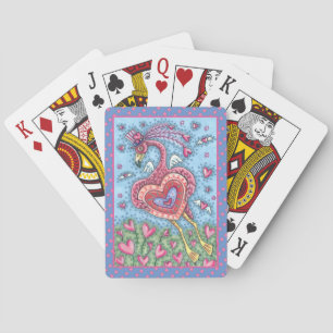 PINK FLAMINGO CUPID AND FLYING HEARTS VALENTINE POKER CARDS