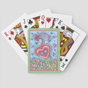 PINK FLAMINGO CUPID AND FLYING HEARTS VALENTINE POKER CARDS