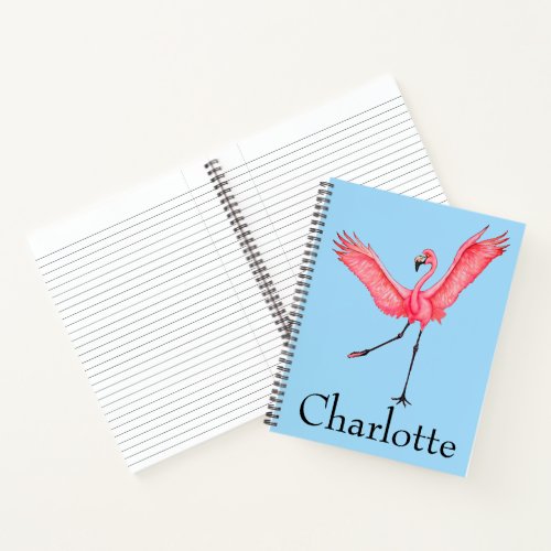 Pink Flamingo Custom Name School Notebook