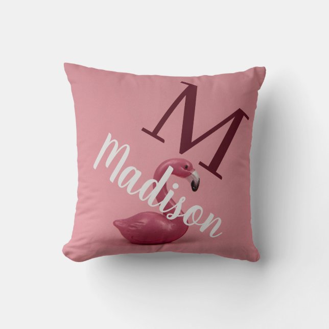 Pink Flamingo Custom Pillow Monogram Personalized  (Front)
