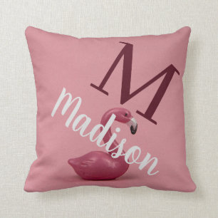 Pink Flamingo Custom Pillow Monogram Personalized 