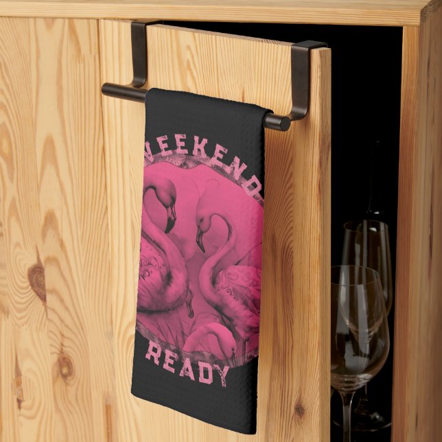 Pink Flamingo Custom Text Kitchen Towel (Thirds Fold)