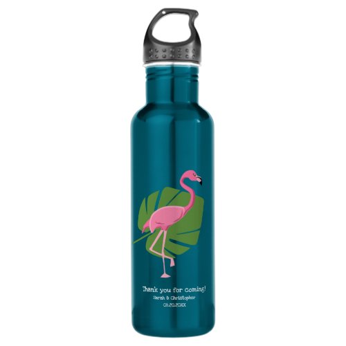 Pink Flamingo Custom tropical wedding giveaway  Stainless Steel Water Bottle