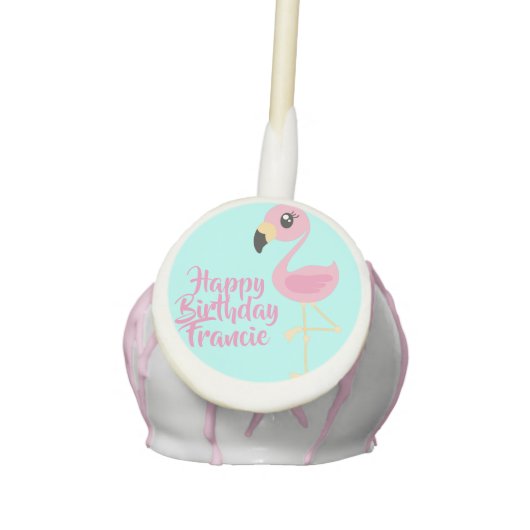 Pink Flamingo Cute 1st Birthday Party Cake Pops (Front)