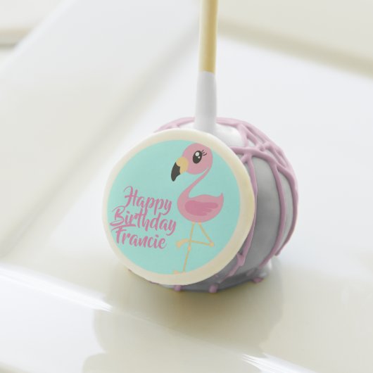 Pink Flamingo Cute 1st Birthday Party Cake Pops (Front Insitu)