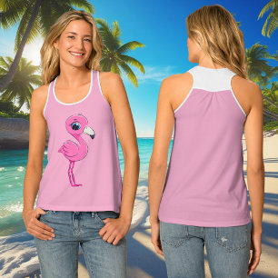 Pink Flamingo Cute Big Eyed Tropical Bird Tank Top
