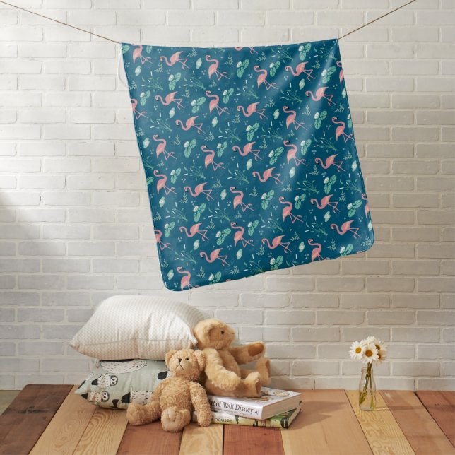 Pink Flamingo cute blue pattern Baby Blanket (In Situ)