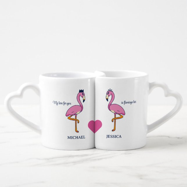 Pink Flamingo Cute Couple in Love Valentine's Day Coffee Mug Set (Front Nesting)