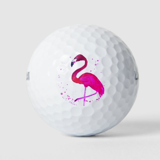 Pink Flamingo Cute Girly Tropical Bird Beach Golf Balls (Front)
