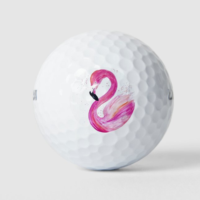 Pink Flamingo Cute Girly Tropical Bird Beach Golf Balls (Front)
