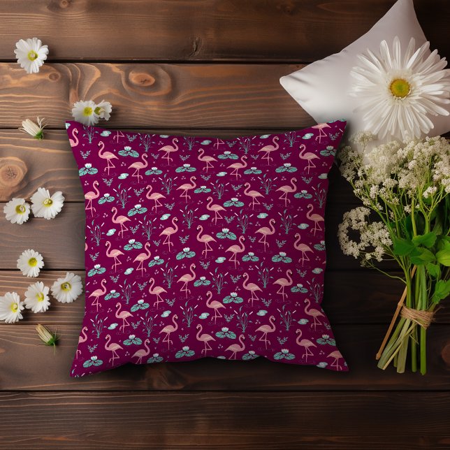  Pink Flamingo cute red pattern Throw Pillow (Creator Uploaded)