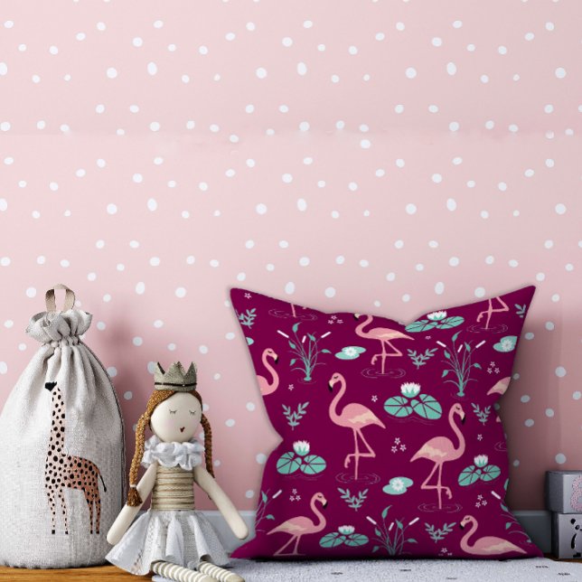 Pink Flamingo cute red pattern Throw Pillow (Creator Uploaded)