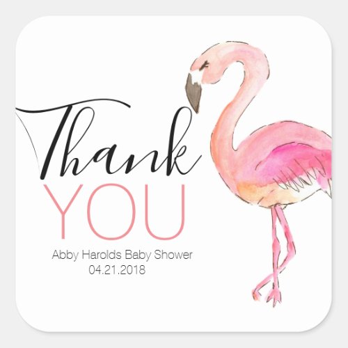 Pink flamingo cute thank you sticker