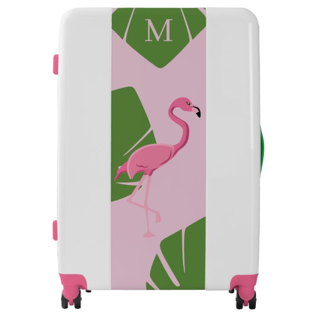 Pink Flamingo Cute tropical monogram Luggage (Front)