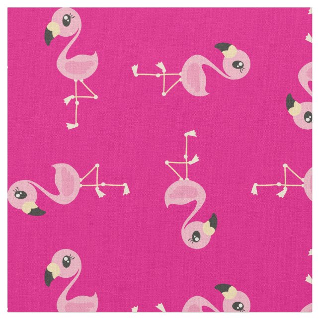 Pink Flamingo Cute Tropical Print Fabric Kids (Close Up)