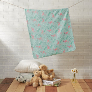  Pink Flamingo cute turquoise pattern Baby Blanket