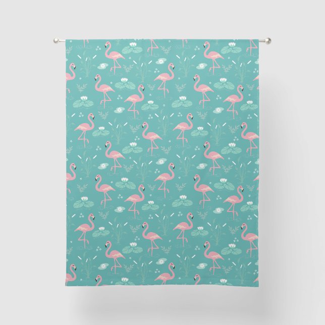  Pink Flamingo cute turquoise pattern Sheer Curtains (Front)