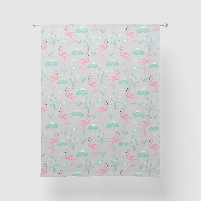  Pink Flamingo cute turquoise pattern Sheer Curtains (Front)