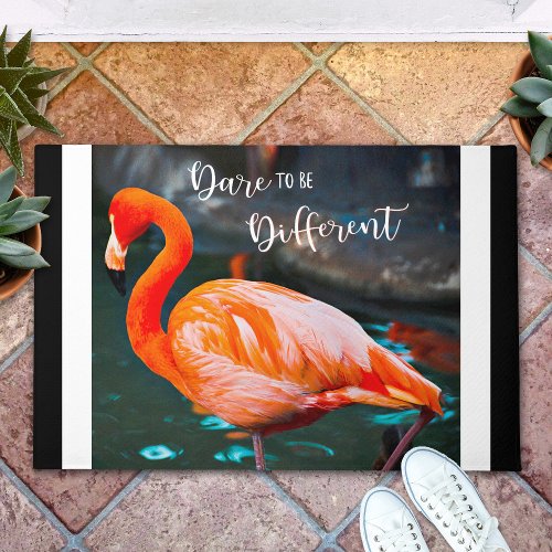 Pink Flamingo Dare to be Different Quote Script Doormat