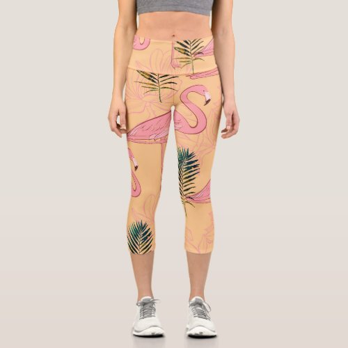 Pink Flamingo Design Capri Leggings