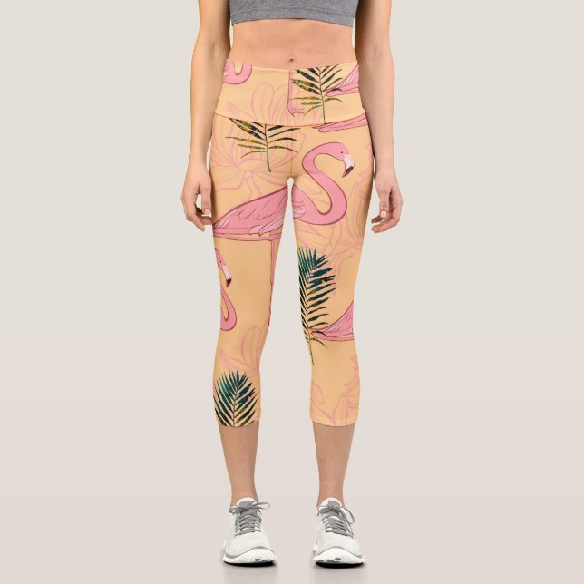Pink Flamingo Design Capri Leggings (Front)