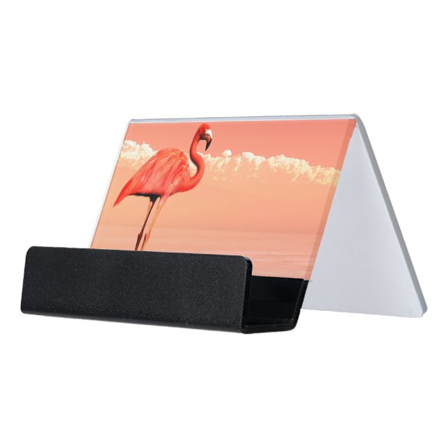 Pink flamingo desk business card holder (Angled Front)