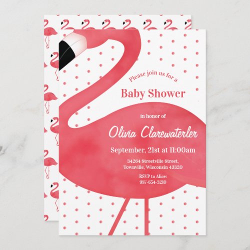 Pink Flamingo Dots Baby Shower Invitation