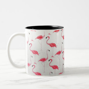 Pink Flamingo Drawing Flamingo Artist Pink White Two-Tone Coffee Mug