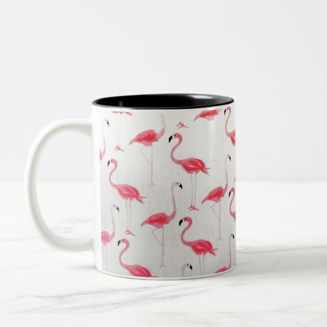 Pink Flamingo Drawing Flamingo Artist Pink White  Two-Tone Coffee Mug (Left)