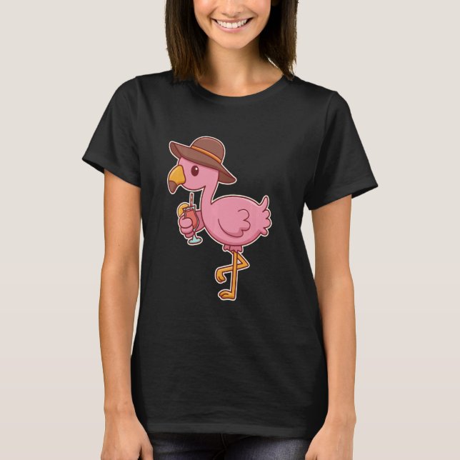 Pink  Flamingo Drinking Cocktail T-Shirt (Front)
