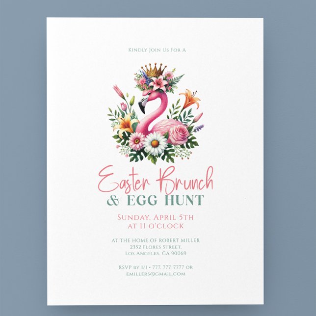 Pink Flamingo Easter Flowers Brunch & Egg Hunt Invitation (Creator Uploaded)