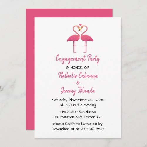 Pink Flamingo Engagement Party Tropical Beach Invitation