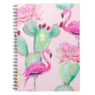 Pink flamingo, exotic birds, gentle flowers, rose, notebook