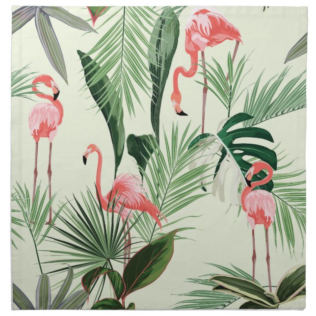Pink Flamingo Exotic Flowers Pattern Cloth Napkin (Front)