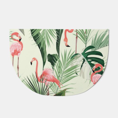 Pink Flamingo Exotic Flowers Pattern Doormat